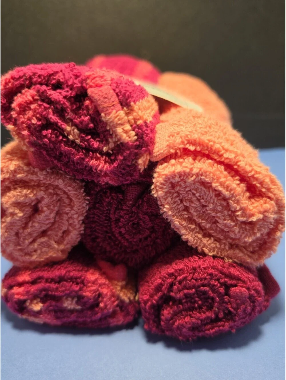 Set of 6 New Pink & Burgundy Washcloths 100% Cotton